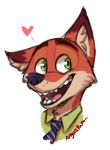 &lt;3 2018 angoraram anthro black_nose canine clothed clothing digital_drawing_(artwork) digital_media_(artwork) dipstick_ears disney fox fur green_eyes headshot_portrait inner_ear_fluff looking_aside low_res male mammal necktie nick_wilde open_mouth open_smile portrait red_fox red_fur signature simple_background smile white_background zootopia 
