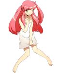  ;) barefoot blush from_above full_body log_horizon long_hair naked_towel official_art one_eye_closed parted_lips pink_hair sitting smile solo tetra_(log_horizon) towel towel_tug transparent_background very_long_hair white_towel 