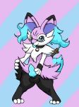  alternate_color animal_genitalia animal_penis anthro balls bell bell_collar black_fur blep braixen canine_penis collar cyan_penis eyewear front_view fur girly glasses inner_ear_fluff knot lavender_fur looking_at_viewer lopearedquentin male nintendo penis pink_background pok&eacute;mon pok&eacute;mon_(species) simple_background solo standing tongue tongue_out video_games 
