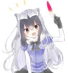  :d alternate_hair_length alternate_hairstyle animal_ears black_bow black_gloves black_hair black_skirt blue_shirt bow bowtie brown_eyes commentary_request common_raccoon_(kemono_friends) extra_ears fang feathers fur_collar gloves hair_between_eyes hekicho kemono_friends long_hair looking_at_viewer multicolored_hair open_mouth puffy_short_sleeves puffy_sleeves raccoon_ears shirt short_sleeves silver_hair simple_background skirt smile solo upper_body very_long_hair white_background 