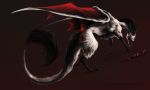  2017 digital_media_(artwork) dragon feral fur furred_dragon horn ink-leviathan membranous_wings open_mouth simple_background solo standing teeth tongue white_fur wings 
