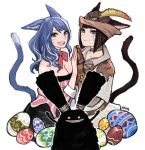  blue_hair brown_hair easter_egg egg final_fantasy final_fantasy_xiv miqo'te multiple_girls smile spriggan_(final_fantasy) yum0811 