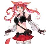  animal_ears final_fantasy final_fantasy_xiv green_eyes midriff miqo'te open_mouth red_hair solo tail twintails yum0811 