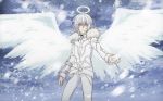  1boy accelerator clouds haimura_kiyotaka halo jacket official_art sky snow solo_focus spoilers to_aru_majutsu_no_index white_hair wings 