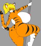  anthro areola big_breasts black_nose blonde_hair breasts feline female fur green_eyes hair hi_res huge_breasts hyper mammal nipples orange_fur smile solo stripes tabykat tabytha 