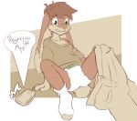  age_regression anthro brown_fur clothed clothing diaper fur green_eyes lagomorph male mammal pants_down partially_clothed phone rabbit roger_the_cat simple_background solo 