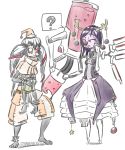  2girls alien battleborn beatrix_(battleborn) black_hair christmas cyborg dress extra_arms female gift horns lolita_fashion long_hair mechanical_arm mechanical_eye multiple_girls one_wing orendi_(battleborn) santa_hat tied_hair twintails witch_hat 