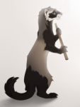  5_fingers black_fur feral ferret fur grey_fur linhagen mammal mustelid simple_background smile solo standing white_background 