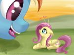  2016 absurd_res alternate_species cute cutie_mark duo equine eye_contact eyelashes fairy feathered_wings feathers female feral fluttershy_(mlp) friendship_is_magic grass hair hi_res hooves looking_up lying mammal micro multicolored_hair my_little_pony nude open_mouth open_smile outside pegasus pink_hair purple_eyes rainbow_dash_(mlp) rainbow_hair shadow size_difference sky smile solarspark sunset teal_eyes teeth tongue watermark wings yellow_feathers 