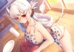  apron breasts cowgirl horns long_hair original panties tail tatapopo underwear white_hair 