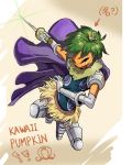  1boy ? armored_boots boots cape gloves green_hair katou_(one_piece) leaf living_(pixiv5031111) male_focus one_piece pumpkin solo sword weapon 