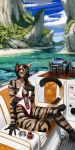  bay boat cat clothed clothing cove feline female mammal notdonebaking sea swimsuit vehicle water 
