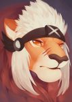  akhera brown_eyes bust_(disambiguation) ewenkarma feline headband headshot lion male mammal red_mane white_mane 