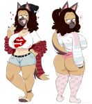  anthro big_breasts breasts butt canine clothing ear_piercing eyewear female glasses gold_(metal) gold_tooth hat jewelry jinu kiss_(band) legwear mammal naruto piercing pointy_ears shirt shorts solo stockings wedgie 