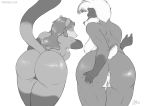  anthro anus badger big_butt breasts butt duo female ferret hand_on_butt looking_back mammal mature_female momosukida monochrome mustelid nipples pussy thick_thighs 