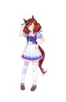  animal_ears brown_hair ear_covers full_body highres horse_ears horse_girl horse_tail multicolored_hair nice_nature official_art one_eye_closed pleated_skirt red_hair school_uniform serafuku skirt solo standing tail thighhighs transparent_background two-tone_hair two_side_up umamusume white_legwear white_skirt zettai_ryouiki 