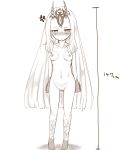  blush embarrassed fate/grand_order fate_(series) height horns ibaraki_douji_(fate/grand_order) long_hair monochrome monster_girl nipples oni pussy small_breasts standing tattoo 