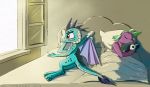  2017 anthro bed cigarette doll dragon duo el-yeguero female friendship_is_magic inside male male/female membranous_wings my_little_pony princess_ember_(mlp) scalie semi-anthro sleeping smoke smoking spike_(mlp) window wings 