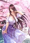  1girl breasts cleavage huge_breasts lilith-soft long_hair sakura_petals trees zol 