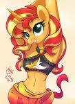  2018 anthro anthrofied blue_eyes clothing equestria_girls equine female horn joakaha looking_at_viewer mammal my_little_pony navel pose solo sunset_shimmer_(eg) unicorn wide_hips 