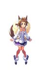  angry animal_ears biko_pegasus blue_eyes blush brown_hair clenched_hands full_body hair_ornament highres horse_ears horse_girl horse_tail looking_at_viewer official_art short_hair solo star star_hair_ornament tail tail_raised thighhighs transparent_background umamusume wings 