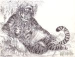  5_fingers anthro breasts day detailed_sketch featureless_breasts feline female fur heyriel mammal nude outside sketch smile solo tiger whiskers 