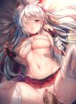  animal_ears azur_lane breasts censored closed_mouth hair_ornament hetero long_hair lying medium_breasts mosaic_censoring navel nipples on_back one_eye_closed penis pussy red_eyes sex silver_hair skirt solo_focus sweat tama_satou tears thighhighs torn_clothes vaginal white_legwear yuudachi_(azur_lane) 