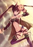  absurdres animal_ears armpits bare_shoulders breasts brown_cape cat_ears cerberus_(shingeki_no_bahamut) choker dog_ears fang groin hand_puppet highres long_hair looking_at_viewer medium_breasts navel nekobell open_mouth puppet red_eyes red_hair shadowverse solo standing thighhighs twintails very_long_hair 