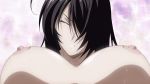  1girl animated animated_gif ass bare_back blush breasts dark_hair erect_nipples eyes_closed hair_over_one_eye humiliation ikkitousen kan&#039;u_unchou large_breasts long_hair open_mouth sweat topless toy_car trembling white_panties 