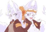  anthro big_ears breasts canine clothing donpa_marksman_of_the_skyfang_brigade duo female fennec fox fur hair konami male mammal oro_neko recon_skyscout_of_the_skyfang_brigade simple_background skyfang_brigade white_background white_fur white_hair white_tail yu-gi-oh 