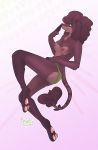  2018 anthro breasts brown_fur brown_hair canine clothing digital_media_(artwork) dog female fur green_eyes hair hindpaw invalid_tag knelsen lucie_choquette mammal nipples nude open_mouth panties paws poodle simple_background smile solo teeth underwear 