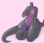  anthro autocunnilingus black_pussy black_skin black_tail blush countershade_torso countershading detachable detachable_head female fingers flat_chested front_view full-length_portrait hand_on_thigh humanoid_hands kneeling licking long_tongue masturbation nintendo oral pink_background pink_eyes pok&eacute;mon pok&eacute;mon_(species) portrait purple_countershading pussy pussy_juice rainbowsprinklesart reptile salazzle scalie simple_background solo squint thick_thighs tongue tongue_out vaginal video_games 