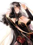  bare_shoulders black_hair breasts cleavage closed_mouth commentary_request fate/apocrypha fate_(series) lips long_hair looking_at_viewer medium_breasts pointy_ears semiramis_(fate) shaoling simple_background solo very_long_hair white_background yellow_eyes 