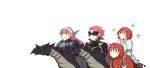  axe blush cape dragon fire_emblem fire_emblem:_kakusei fire_emblem:_monshou_no_nazo gloves hairband headband ippers jerome_(fire_emblem) long_hair maria_(fire_emblem) mask minerva_(fire_emblem) mother_and_son namesake open_mouth red_armor red_eyes red_hair serge_(fire_emblem) short_hair siblings sisters smile weapon 