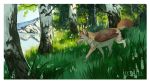 2017 canine detailed_background digital_media_(artwork) digital_painting_(artwork) feral forest grey_nose heyriel hybrid mammal paws smile solo tree 