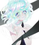 androgynous diamond_(houseki_no_kuni) frost_fog gem_uniform_(houseki_no_kuni) houseki_no_kuni long_eyelashes looking_at_viewer multicolored multicolored_eyes multicolored_hair necktie rainbow_eyes rainbow_hair short_hair smile solo star star-shaped_pupils symbol-shaped_pupils thick_eyebrows upper_body white_hair 