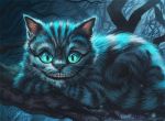  alice_in_wonderland black_lips blue_fur blue_theme cheshire_cat digital_media_(artwork) feral fur heyriel male open_mouth smile solo teeth whiskers 