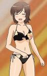  ^_^ armpits bare_arms bare_shoulders bikini black_swimsuit chestnut_mouth cleavage collarbone futsuu_no_joshikousei_ga_locodol_yattemita legs looking_at_viewer medium_breasts mound_of_venus navel solo swimsuits usami_nanako 