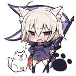  ahoge animal_ears ayuma_sayu black_dress breasts cat_ears commentary_request dog dress fate/grand_order fate_(series) flag fur_trim jeanne_d'arc_(alter)_(fate) jeanne_d'arc_(fate)_(all) lowres medium_breasts open_mouth silver_hair yellow_eyes 