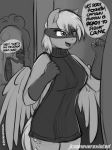  2018 anthro anthrofied clothing derpy_hooves_(mlp) dialogue english_text equine friendship_is_magic gloves jcosneverexisted mammal monochrome msak my_little_pony pegasus rainbow_dash_(mlp) superhero sweater text virgin_killer wings 