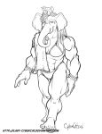  alien bikini black_and_white clothing cybercat elephant female mammal monochrome muscular solo swimsuit towel tusks 