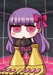  april_fools arm_support bangs blunt_bangs blush breasts chibi fate/grand_order fate_(series) huge_breasts long_hair looking_at_viewer official_art open_mouth passion_lip pink_eyes purple_hair riyo_(lyomsnpmp) solo very_long_hair 