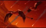  2012 avian beak bird black_bars brown_fur detailed_background digital_media_(artwork) duo feral flying fur red_sky sinistereternity sky 