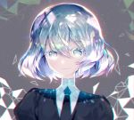  androgynous bad_revision bangs black_neckwear closed_mouth collared_shirt diamond_(houseki_no_kuni) downscaled_revision eyebrows_visible_through_hair gem_uniform_(houseki_no_kuni) grey_eyes hair_between_eyes houseki_no_kuni looking_at_viewer md5_mismatch mechuragi necktie puffy_short_sleeves puffy_sleeves shirt short_sleeves silver_hair smile solo uniform white_shirt 