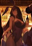  absurdres animal_ears bangs bar bare_shoulders black_hair black_legwear bottle breasts bunny_ears bunny_tail bunnysuit cleavage closed_mouth downscaled_revision fake_animal_ears fake_tail fate/grand_order fate_(series) fishnet_pantyhose fishnets hair_between_eyes highres holding holding_tray large_breasts leotard long_hair looking_at_viewer md5_mismatch multiple_girls pantyhose purple_eyes purple_hair purple_leotard reroi scathach_(fate)_(all) scathach_(fate/grand_order) sidelocks smile solo_focus tail thighs tray very_long_hair wine_bottle wrist_cuffs 