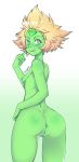  absurd_res alien anus breasts butt cartoon_network cute_nightmare female gem_(species) gradient_background green_skin hair hi_res humanoid looking_back not_furry nude peridot_(steven_universe) pussy simple_background small_breasts solo standing steven_universe 