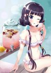  ;d bangs bare_arms bare_shoulders bench bikini blend_s blush bow breasts cleavage collarbone commentary_request cup cup_to_cheek dated drink drinking_glass faucet fingernails food food_themed_hair_ornament fruit fruit_punch_(drink) green_bow hair_bow hair_ornament head_tilt holding holding_cup lemon lemon_slice long_hair looking_at_viewer low_twintails medium_breasts navel neki_(wakiko) on_bench one_eye_closed open_mouth parted_lips pink_bow polka_dot polka_dot_bikini purple_bow purple_eyes purple_hair sakuranomiya_maika sitting smile solo sparkle strapless strapless_bikini strawberry strawberry_hair_ornament swimsuit table thighs twintails twitter_username very_long_hair white_bikini yellow_bow 
