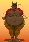  americananomaly_(artist) anthro belly big_belly big_breasts breasts canine claws deep_navel fangs female hi_res hyper hyper_belly jenna_werewolf mammal navel nipples overweight presenting simple_background solo stomach_noises thick_thighs toe_claws were werewolf wide_hips 