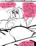  anthro big_breasts bikini bikini_bottom breasts bulge close-up clothing comic dialogue duo english_text eyewear fel_(my_life_with_fel) feline female kenno_arkkan male mammal monochrome mugger_(my_life_with_fel) open_mouth penis_outline procyonid raccoon sunglasses swimsuit text 