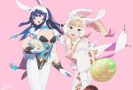 animal_ears blonde_hair blue_eyes blue_hair blush braid breasts bunny_ears bunny_girl bunny_tail bunnysuit cape detached_collar fake_animal_ears fire_emblem fire_emblem:_kakusei fire_emblem_heroes gloves green_eyes long_hair looking_at_viewer lucina multiple_girls open_mouth p1_(hcje2884) pantyhose sharena simple_background small_breasts smile tail tiara white_legwear 